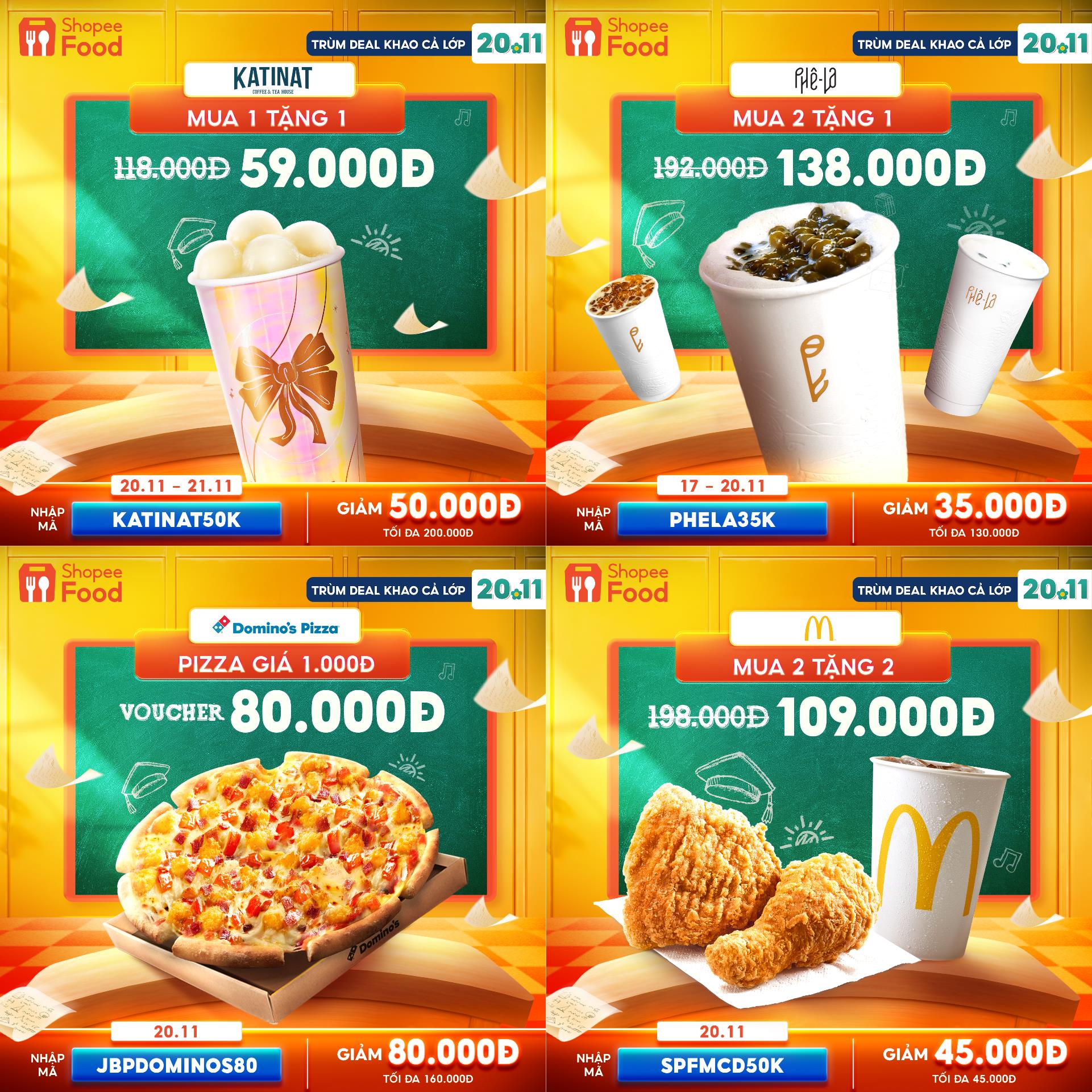 Từ deal thương hiệu giảm 50%, đến loạt mã giảm giá 'xinh yêu', ShopeeFood sẵn sàng cùng bạn bung xõa dịp 20.11.